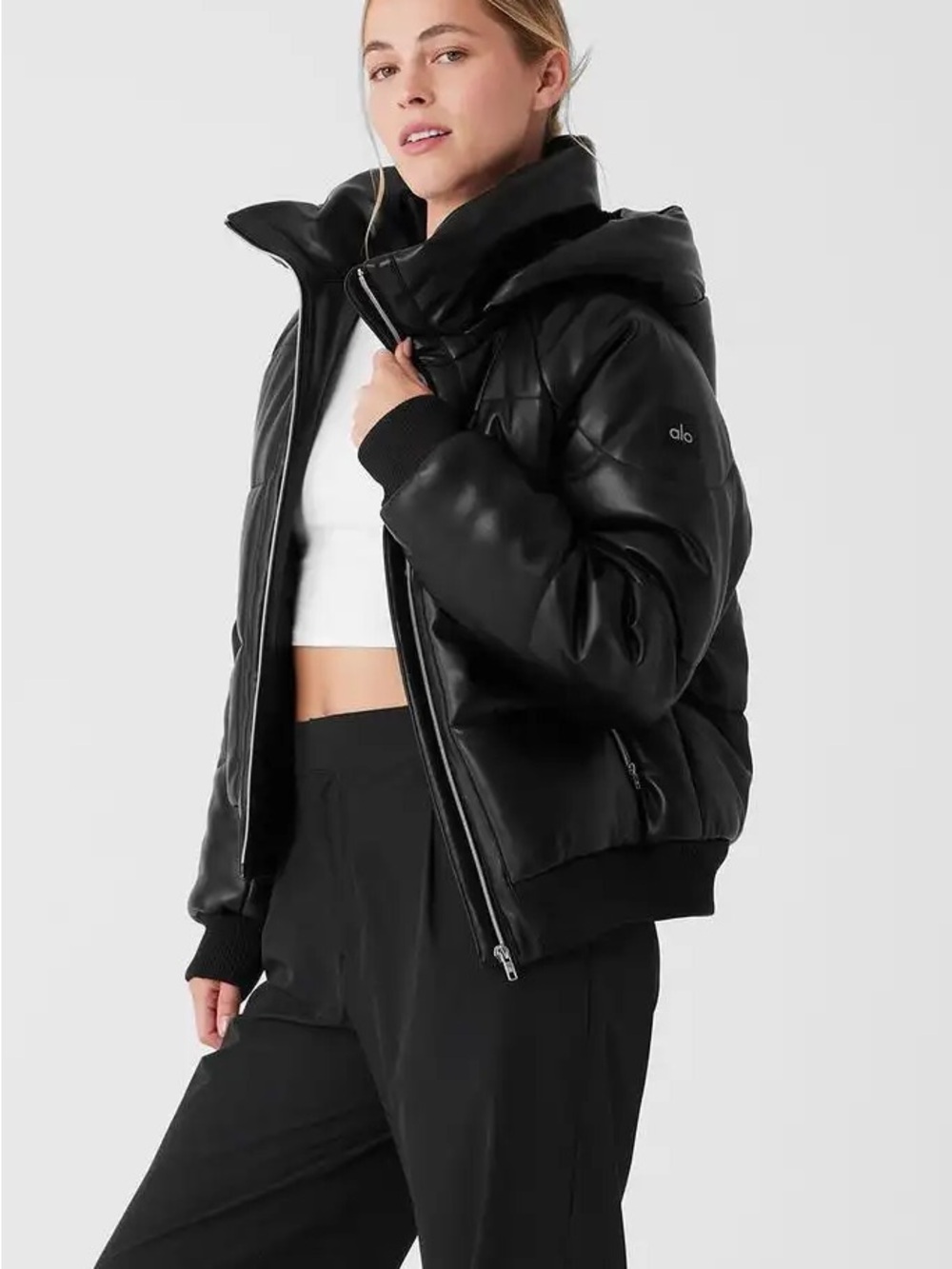 NWT ALO Yoga Faux Leather Boss Puffer Jacket Black Size L